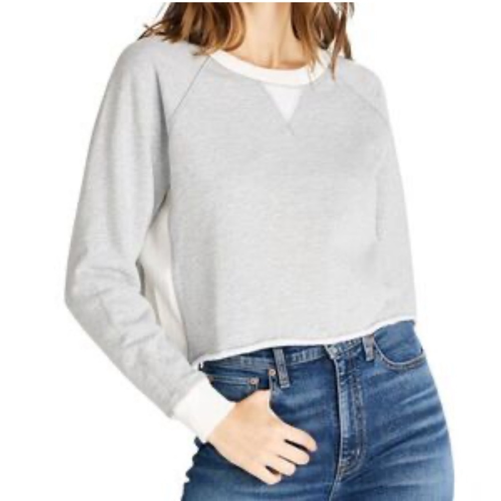 Etica Cropped Grey Cream Ribbed Sweatshirt Terry Cotton